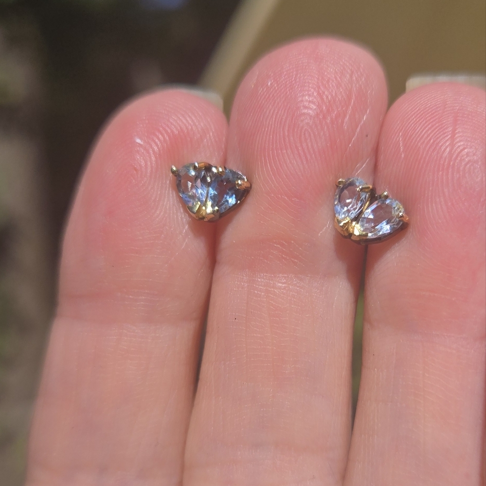 Blue Topaz Natural Sterling Rhodium & Gold Stud Earrings - Picture 7 of 9